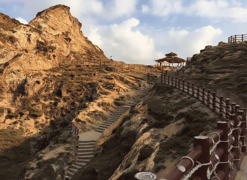 Visitors can walk along the red corridor built across the cliffs